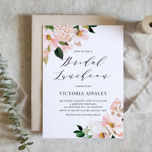 Blush Pink Magnolia and Hydrangea Bridal Luncheon Invitation