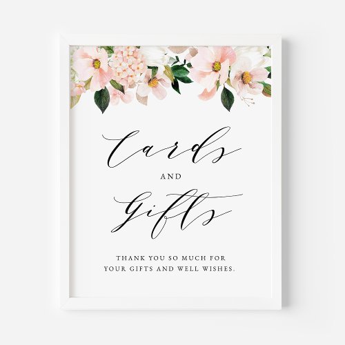 Blush Pink Magnolia and Hydrangea Cards and Gifts Poster