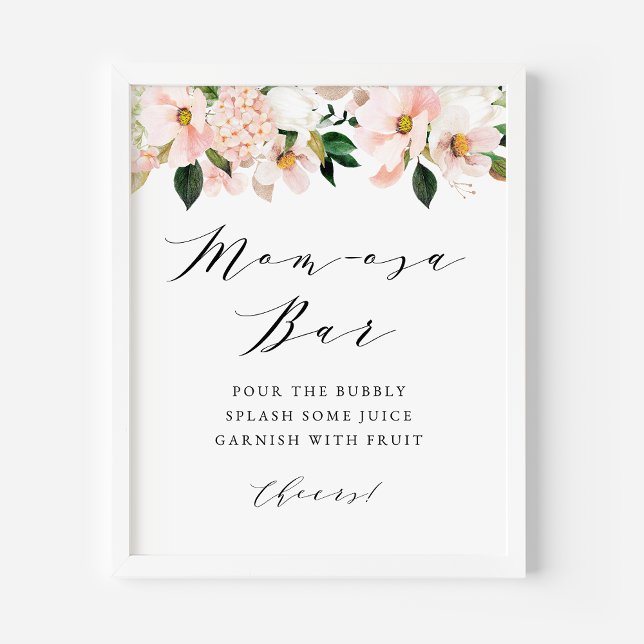 Blush Pink Magnolia and Hydrangea Momosa Bar Poster (Creator Uploaded)