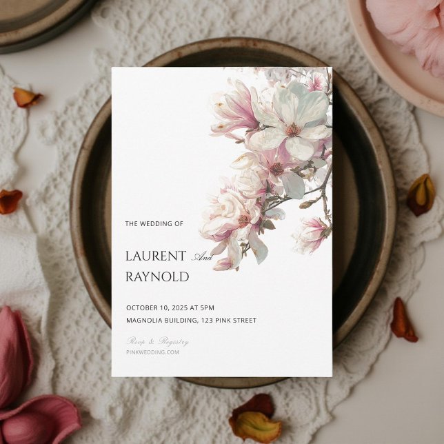 Blush Pink Magnolia Botanical Watercolor Wedding  Invitation (Creator Uploaded)
