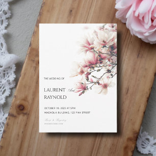 Blush Pink Magnolia Botanical Watercolor Wedding  Invitation