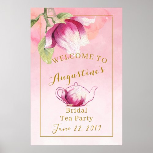 Blush Pink Magnolia Bridal Tea Welcome Sign