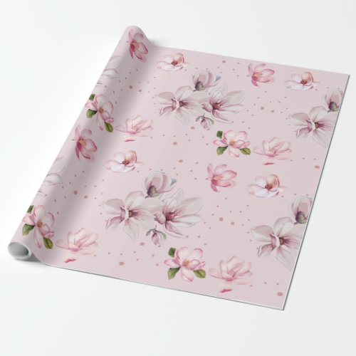 Blush Pink Magnolia Floral Watercolor Gift Wrapping Paper