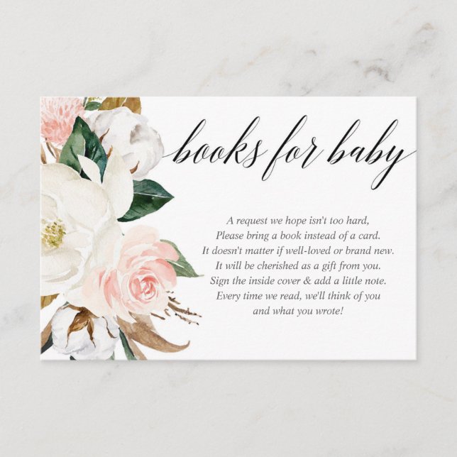 Blush pink magnolia girl baby shower book request  enclosure card (Front)