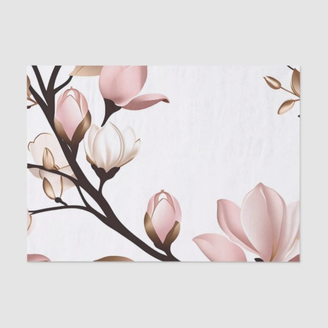 Blush Pink Magnolia on White Tissue Paper (Front)