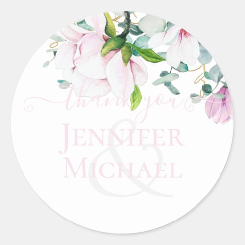 Blush Pink Magnolia Wedding Classic Round Sticker