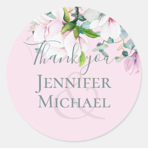 Blush Pink Magnolia Wedding Classic Round Sticker