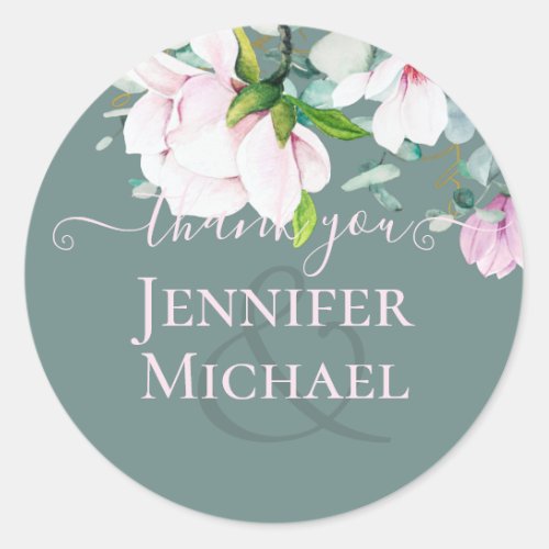 Blush Pink Magnolia Wedding Classic Round Sticker