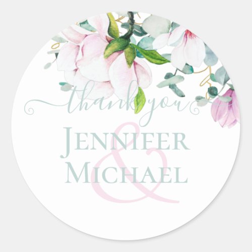 Blush Pink Magnolia Wedding Classic Round Sticker