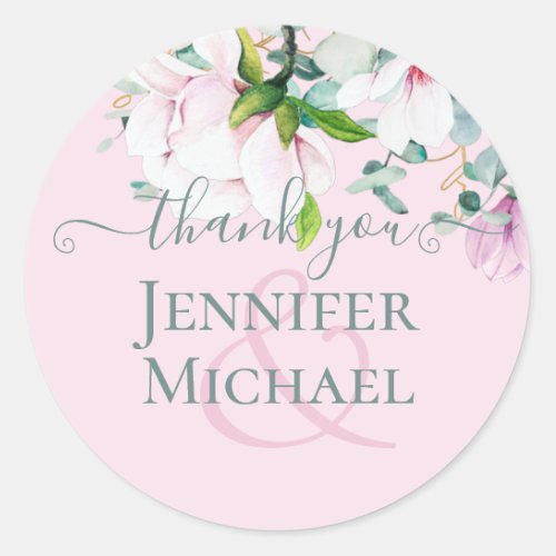 Blush Pink Magnolia Wedding Classic Round Sticker