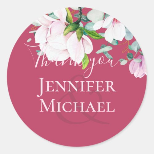 Blush Pink Magnolia Wedding Classic Round Sticker