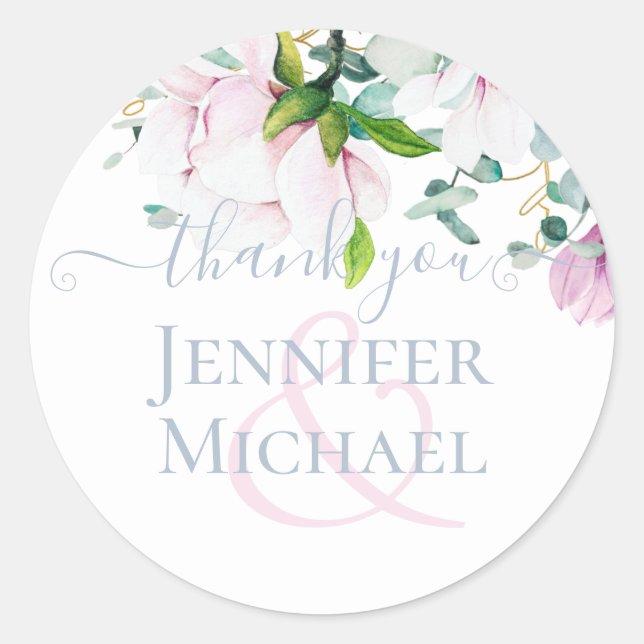 Blush Pink Magnolia Wedding Classic Round Sticker (Front)