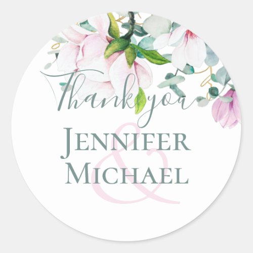 Blush Pink Magnolia Wedding Classic Round Sticker