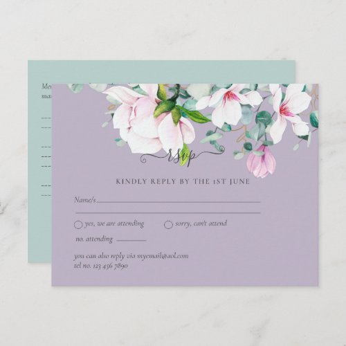 Blush Pink Magnolia Wedding RSVP Postcard
