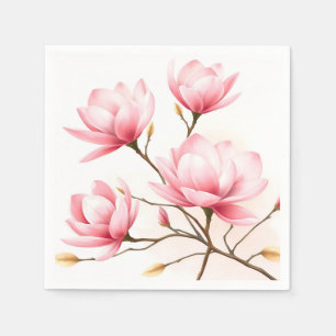 Blush Pink Magnolia with Gold Accents Napkins