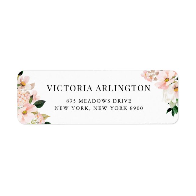 Blush Pink Magnolias and Hydrangeas Return Address Label (Front)