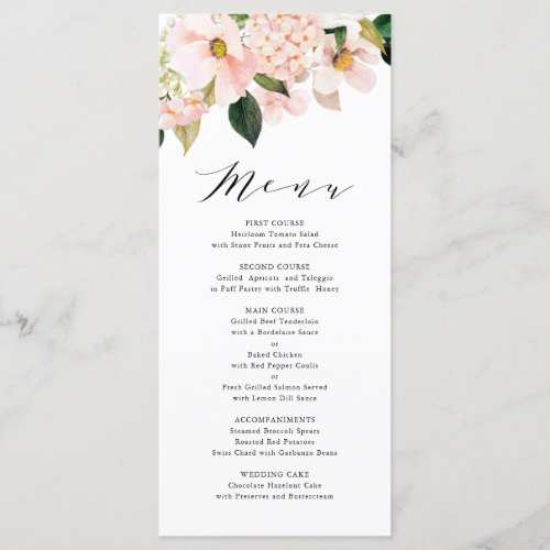 Blush Pink Magnolias and Hydrangeas Wedding Menu