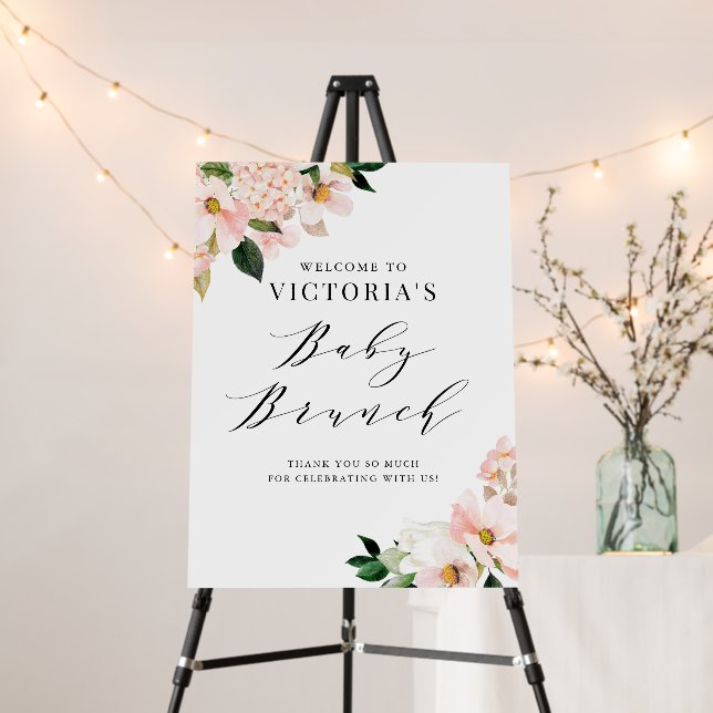 Blush Pink Magnolias Floral Baby Brunch Welcome Foam Board (In Situ (Stand))