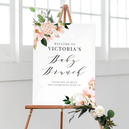 Blush Pink Magnolias Floral Baby Brunch Welcome Poster