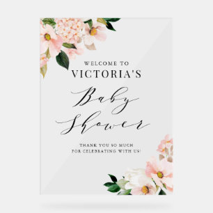 Blush Pink Magnolias Floral Baby Shower Welcome Acrylic Sign
