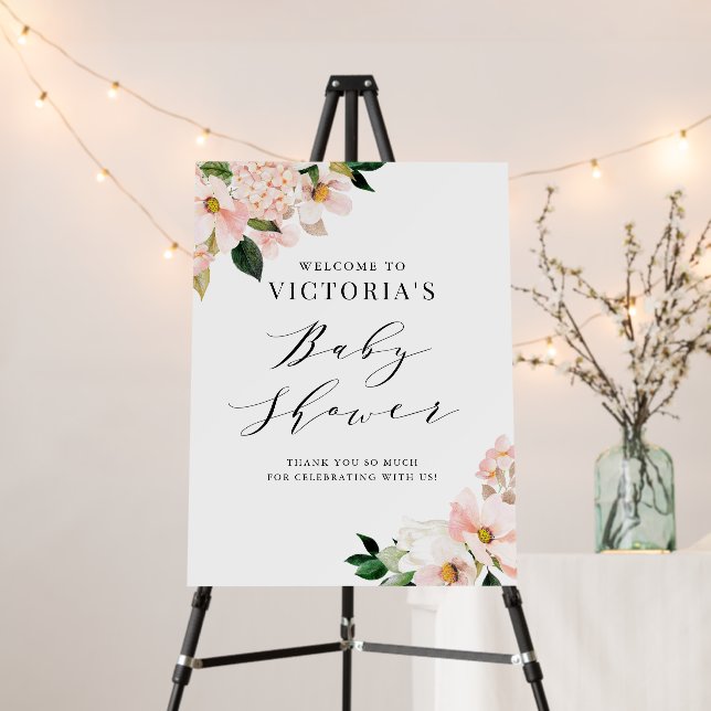 Blush Pink Magnolias Floral Baby Shower Welcome Foam Board (In Situ (Stand))