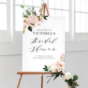 Blush Pink Magnolias Floral Bridal Shower Welcome Poster