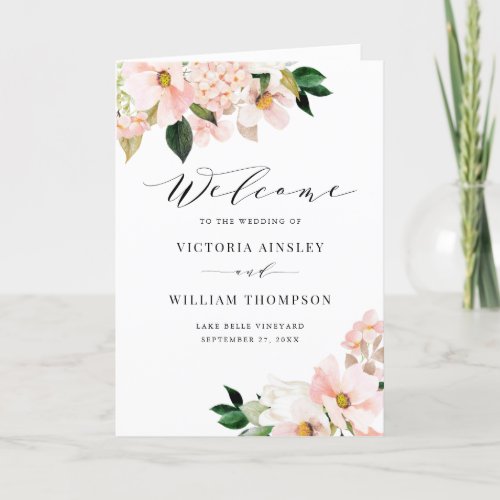 Blush Pink Magnolias  Hydrangeas Wedding Booklet Program