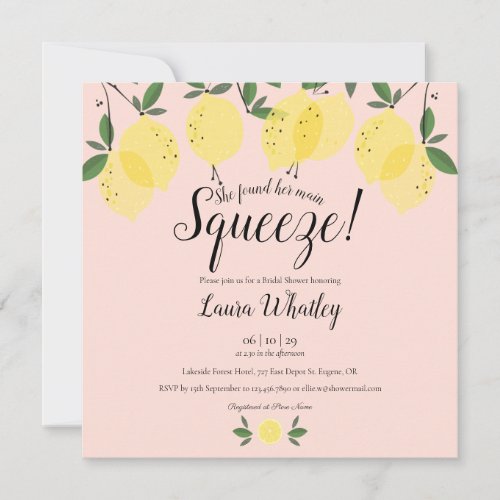 Blush Pink Main Squeeze Lemons Bridal Shower Invitation