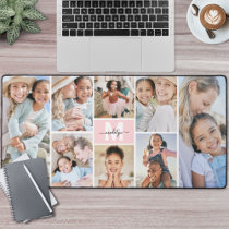 Blush Pink Make Your Own 8 Photo Collage Desk Mat