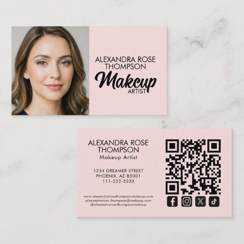 Blush Pink Makeup Artist Qr Code Social Icon Business Card