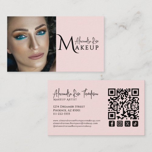 Blush Pink Makeup Artist Qr Code Social Icon Business Card