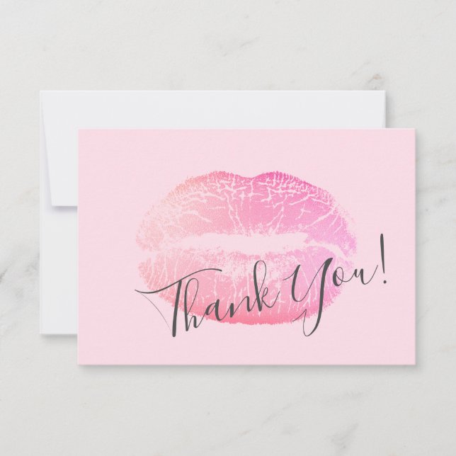 Blush Pink Makeup Beauty Lip Gloss Thank You Card (Front)