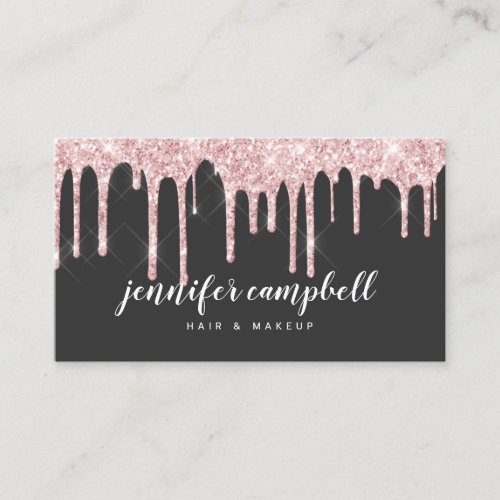 Blush pink makeup elegant glam glitter drips black business card