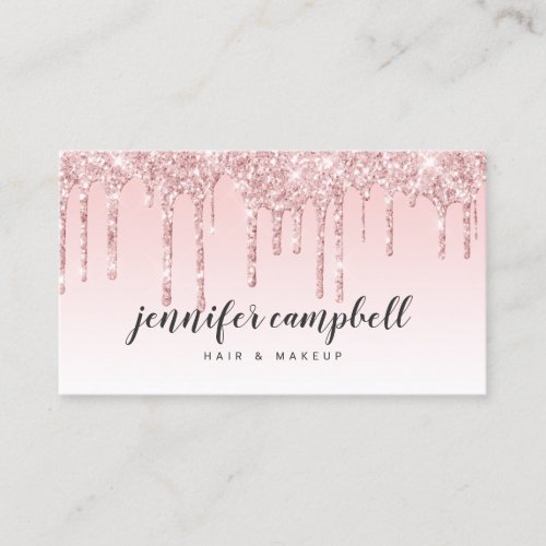 Blush pink makeup hair chic gradient glitter drips business card