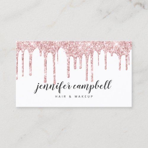 Blush pink makeup hair elegant glam glitter drips business card