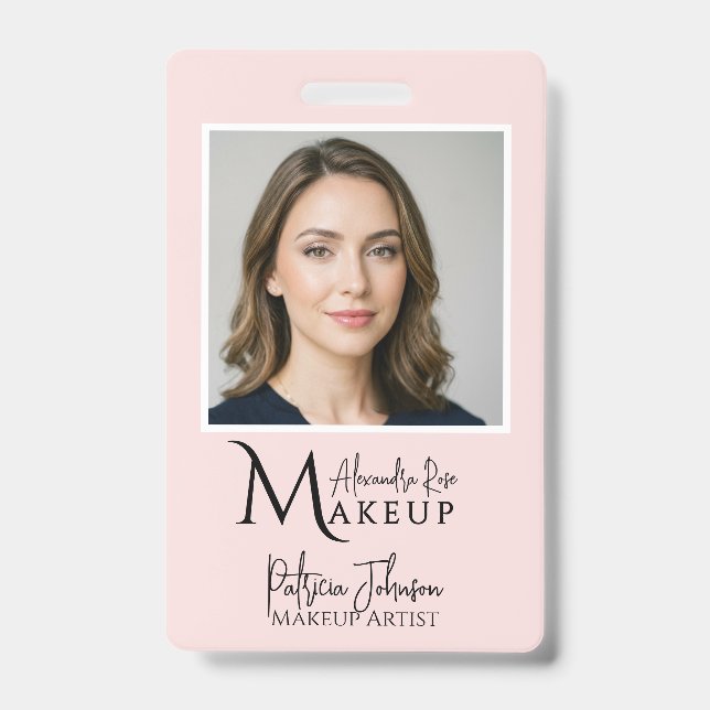 Blush Pink Makeup Script Logo Photo Badge (Front)