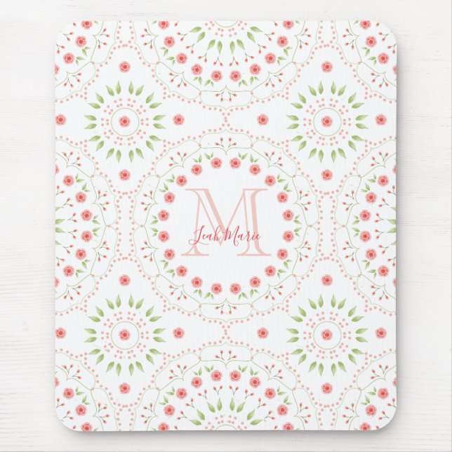 Blush Pink Mandala Elegant Floral Mouse Pad (Front)