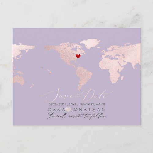 Blush Pink Map Any Destination Save the Date Postcard