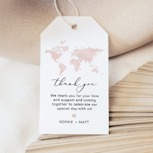 Blush Pink Map Travel Adventure Thank You Favor Gift Tags