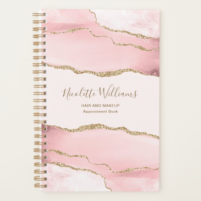 Blush Pink Marble Agate Personalized Planner (Front)