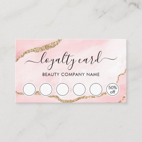 Blush Pink Marble Agate Script Loyalty Card