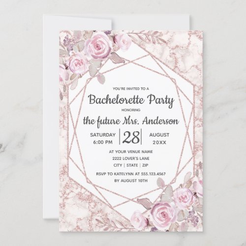Blush Pink Marble Bachelorette Party Invitation