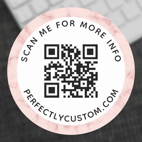 Blush pink marble border QR code and text Classic Round Sticker