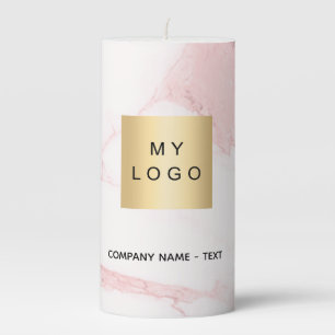 Blush pink marble business company logo text pillar candle