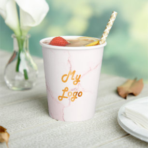 Blush pink marble business corporate logo paper cups