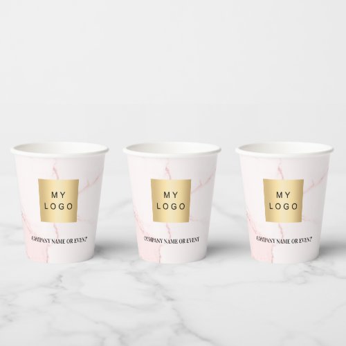 Blush pink marble business corporate logo qr code paper cups