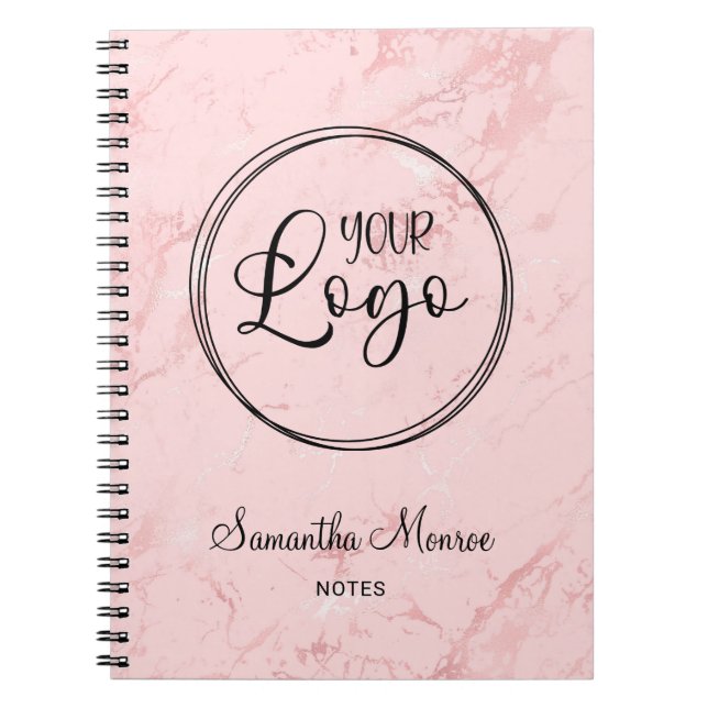 Blush Pink Marble Business Logo Meeting Notebook (Front)