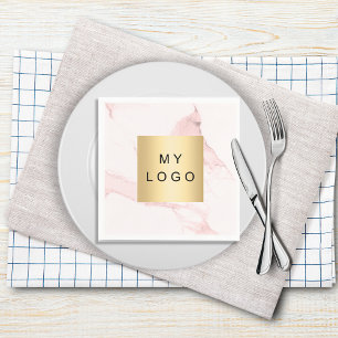 Blush pink marble business logo napkins