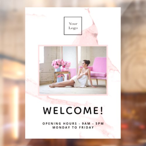 Blush pink marble business logo photo welcome window cling