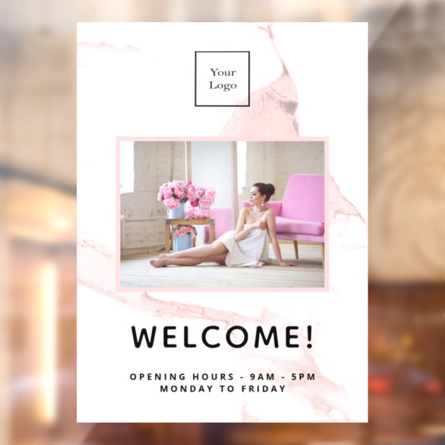 Blush pink marble business logo photo welcome window cling (Sheet 2)